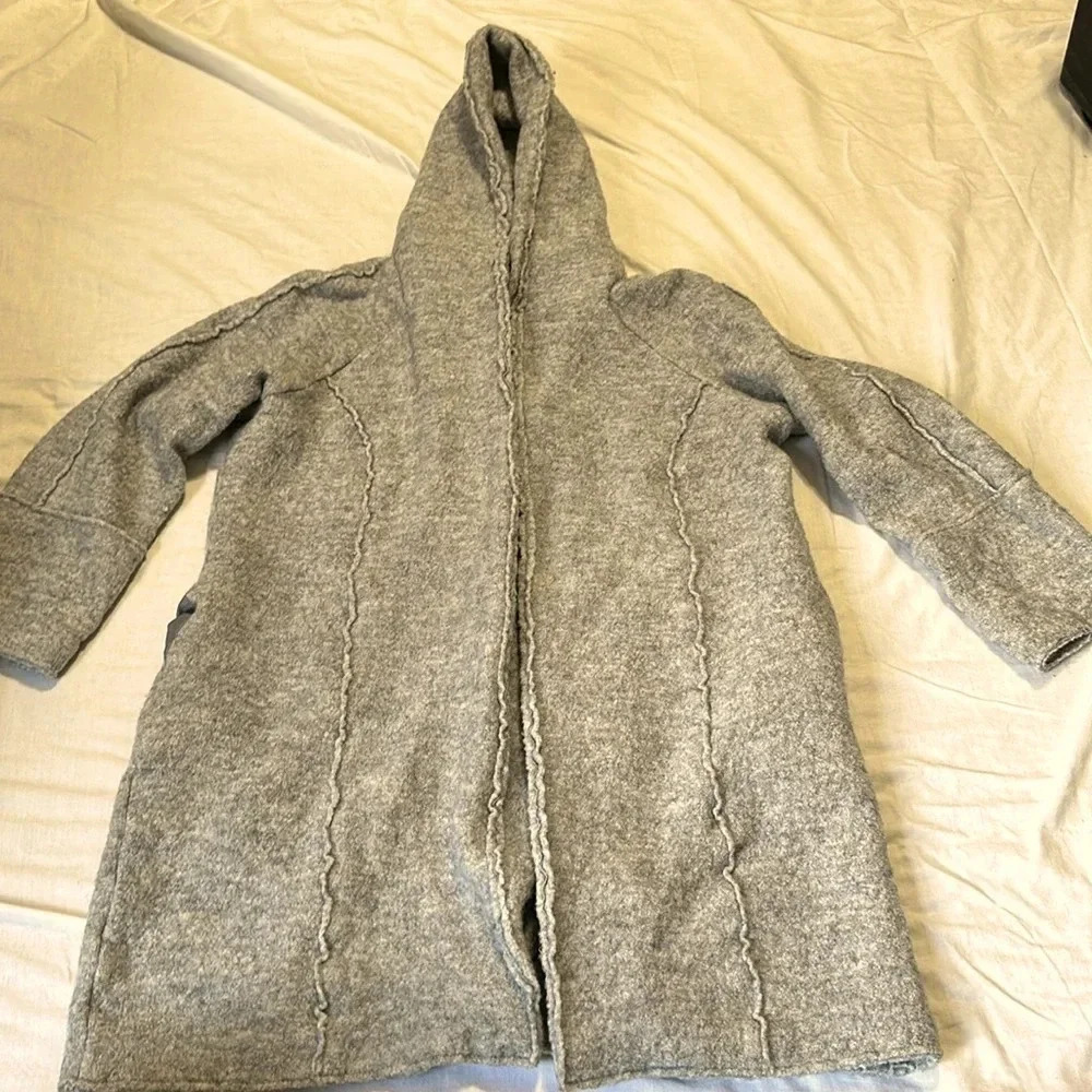 Joie Gray Open  Front Hooded Wool  Blend Jacket/Sweater Medium Pockets Heavy